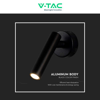 V-Tac VT-412-M Lampada LED da Muro Rotonda 2W SMD  Nera