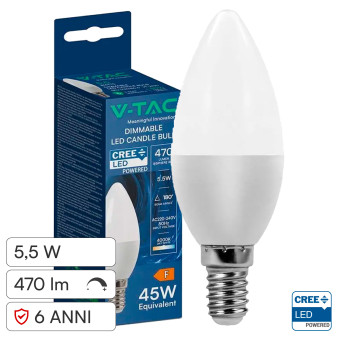 V-Tac VT-293D Lampadina LED E14 5,5W Candela C37 SMD Chip CREE