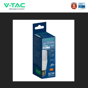 V-Tac VT-237 Lampadina LED E27 7,5W Tubolare T37 SMD Chip CREE
