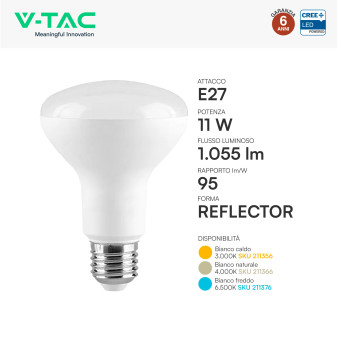 V-Tac VT-280 Lampadina LED E27 11W Reflector R80 SMD Chip CREE
