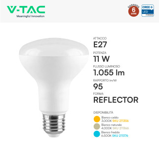 V-Tac VT-280 Lampadina LED E27 11W Reflector R80 SMD Chip CREE