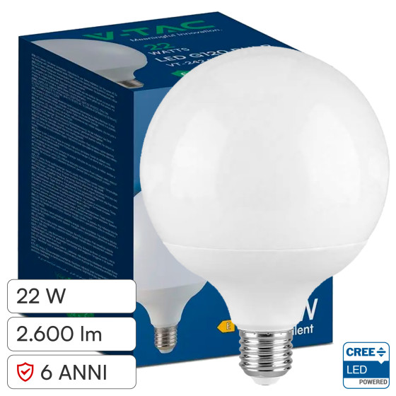 V-Tac VT-242 Lampadina LED E27 22W Globo G120 SMD Chip CREE
