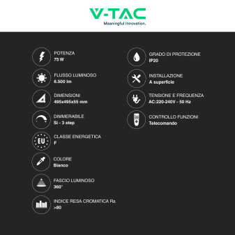 V-Tac Plafoniera LED a Superficie 75W SMD CCT 3in1 Dimmerabile