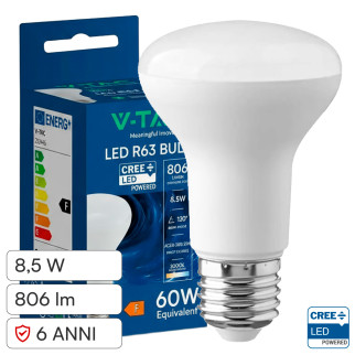 V-Tac VT-263 Lampadina LED E27 8,5W Reflector R63 SMD Chip CREE