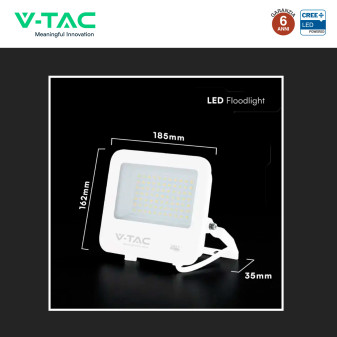 V-Tac VT-4455 Faro LED 50W SMD Chip CREE IP65 IK05 Bianco