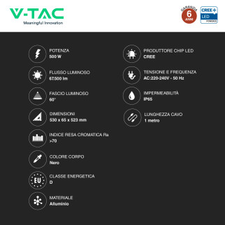 V-Tac VT-48500 Faro LED 500W SMD Chip CREE IP65