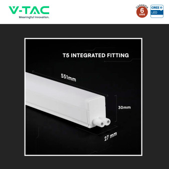 V-Tac VT-065 Plafoniera LED Lineare T5 7W SMD Chip CREE Linkabile