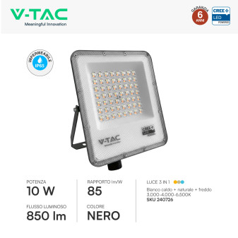 V-Tac VT-44014CCT Faro LED 10W SMD CREE IP65 IK06 CCT 3in1