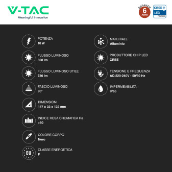 V-Tac VT-44014CCT Faro LED 10W SMD CREE IP65 IK06 CCT 3in1