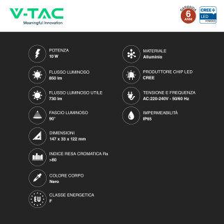 V-Tac VT-44014CCT Faro LED 10W SMD CREE IP65 IK06 CCT 3in1