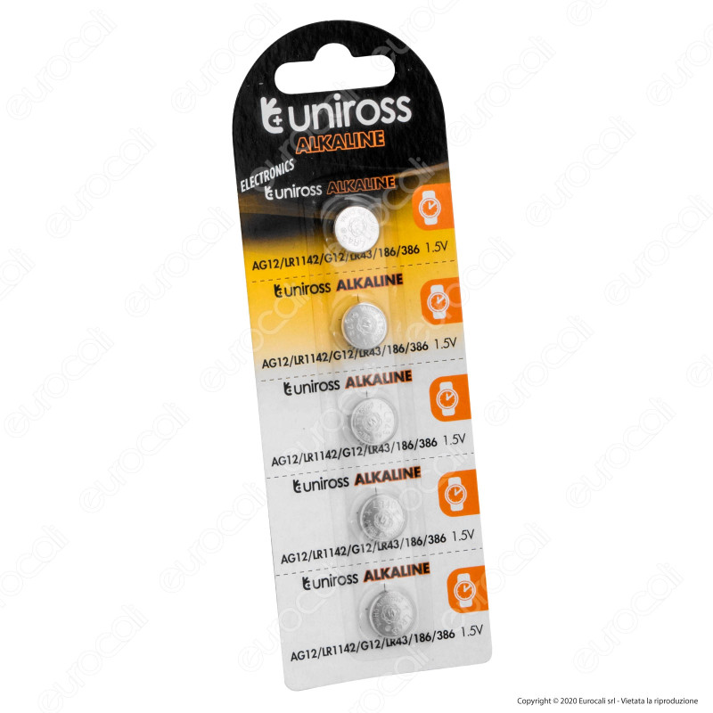 Uniross Pile Alcaline a Bottone AG12 / LR1142 / G12 / LR43 / 186 /