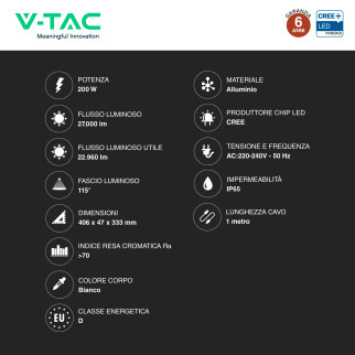 V-Tac VT-44201 Faro LED Floodlight 200W SMD Chip CREE IP65