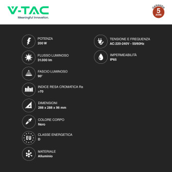V-Tac VT-91202 Lampada Industriale LED UFO 200W SMD High Bay