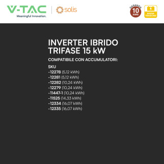 V-Tac Inverter Trifase Ibrido On-Grid / Off-Grid 15kW IP66