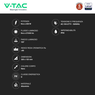 V-Tac VT-90202 Lampada Industriale LED UFO 120/150/200W SMD IP65