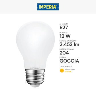 Imperia Lampadina LED E27 12W Goccia A60 Filament