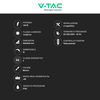 V-Tac VT-7962 Plafoniera LED a Superficie 130W SMD CCT Dimmerabile