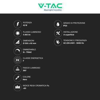 V-Tac VT-7758 Plafoniera LED a Superficie 42W SMD Dimmerabile Triac