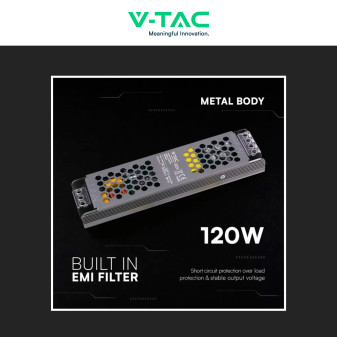 V-Tac VT-13120-S Alimentatore Led Slim 120W 12V 10A Per Uso Interno