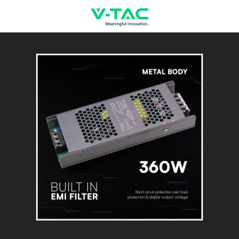 V-Tac VT-13360-S Alimentatore Led Slim 360W 12V 30A Per Uso Interno