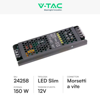 V-Tac VT-13150-S Alimentatore Led Slim 150W 12V 12.5A Per Uso Interno