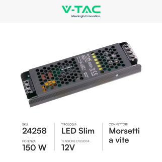 V-Tac VT-13150-S Alimentatore Led Slim 150W 12V 12.5A Per Uso Interno