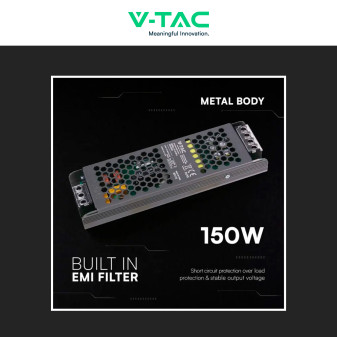 V-Tac VT-13150-S Alimentatore Led Slim 150W 12V 12.5A Per Uso Interno