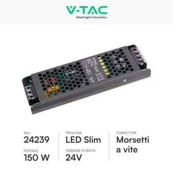 V-Tac VT-24152-S Alimentatore Led Slim 150W 24V 6,25A Per Uso Interno