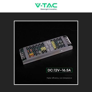 V-Tac VT-13200-S Alimentatore Led Slim 200W 12V 16,5A Per Uso Interno
