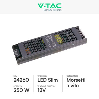 V-Tac VT-13250-S Alimentatore Led Slim 200W 12V 20,83A Per Uso Interno