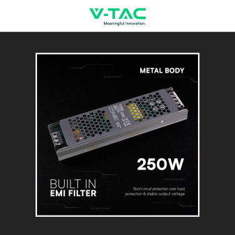 V-Tac VT-13250-S Alimentatore Led Slim 200W 12V 20,83A Per Uso Interno