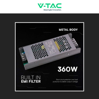 V-Tac VT-24361-S Alimentatore Led Slim 360W 24V 15A Per Uso Interno
