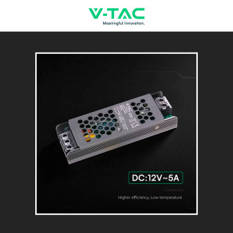 V-Tac VT-13060-S Alimentatore Led Slim 60W 12V 5A Per Uso Interno