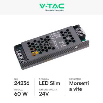 V-Tac VT-24062-S Alimentatore Led Slim 60W 24V 2,5A Per Uso Interno
