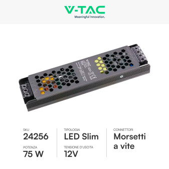 V-Tac VT-13075-S Alimentatore Led Slim 75W 12V 6,25A Per Uso Interno