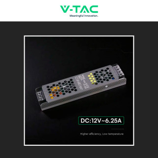 V-Tac VT-13075-S Alimentatore Led Slim 75W 12V 6,25A Per Uso Interno