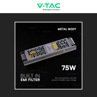 V-Tac VT-24075-S Alimentatore Led Slim 75W 24V 3,1A Per Uso Interno