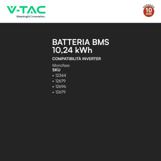 V-Tac Batteria BMS LiFePO4 48V 200Ah 9,6kWh Garanzia 10 Anni