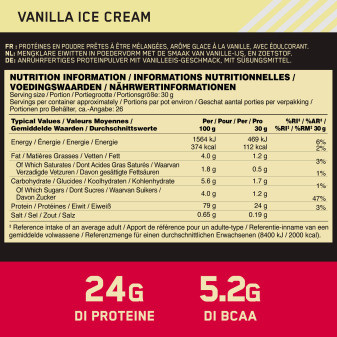 Gold Standard 100% Whey Protein Gelato Vaniglia Optimum Nutrition
