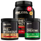 Optimum Nutrition Gold Standard 100% Whey Cioccolato al Latte 768g Pre-Workout Frutta Mista 330g e Micronised Creatine 317g