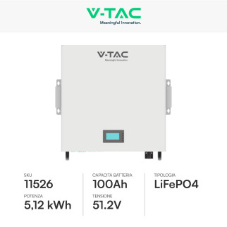 VT-48100E-W Batteria LiFePO4 5.12KWh Impianti Solari V-Tac