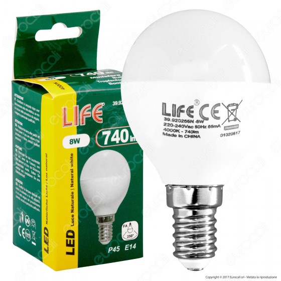 Life Lampadina LED E14 8W MiniGlobo P45