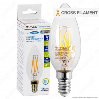 V-Tac VT-1986 Lampadina LED E14 4W Candela Cross Filament - SKU 44141