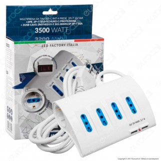 Led Factory Italia Multipresa da Tavolo 6 Posti e 2 Prese USB Colore