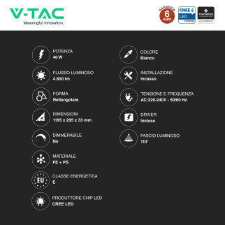 V-Tac VT-61045 6 Pannelli LED CREE Rettangolare 120x30 40W
