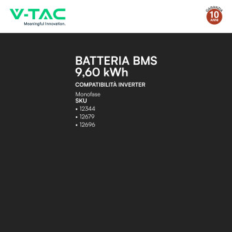 V-Tac Batteria BMS LiFePO4 48V 200Ah 9,6kWh Garanzia 10 Anni
