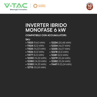 V-Tac Inverter Monofase Ibrido On-Grid / Off-Grid 6kW IP66