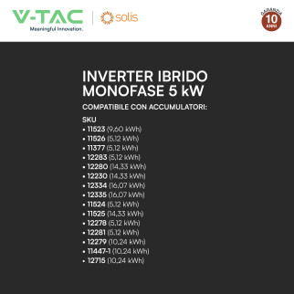 V-Tac Inverter Monofase Ibrido On-Grid / Off-Grid 5kW IP66