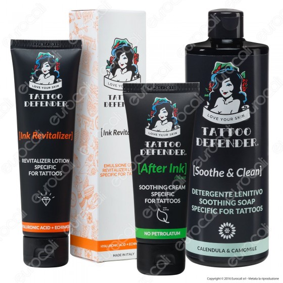Tattoo Defender Kit Cura e Mantenimento del Tatuaggio - 3 Prodotti Tattoo Defender Kit Cura e Mantenimento del Tatuaggio - 3 Prodotti