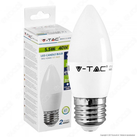 V-Tac VT-1821 Lampadina LED E27 5,5W Candela - SKU 43421 / 43431 / V-Tac VT-1821 Lampadina LED E27 5,5W Candela - SKU 43421 / 43431 /